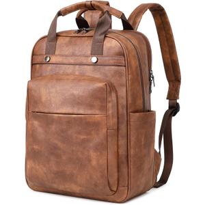 PU Leather Laptop Backpack Women for Travel | 17 Inch Laptop Bag for Women - Large Capacity Teacher Nurse Computer Bag for Work College School (Brown)