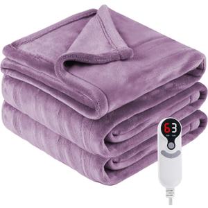 Electric Heated Blanket Throw Size 50"x60", Fast Heating Throw, Soft Microplush for Sofa & Office,6 Heating Levels & 1-10 Hours Auto Off, Machine Washable, Gifts for Family-Purple (05-dark Purple)
