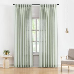 Vision Home Pinch Pleated Semi Sheer Curtains Textured Linen Blended Light Filtering Window Curtains 84 inch for Living Room Bedroom Pinch Pleat Drapes with Hooks 2 Panels 40" Wx84 L,Soft Green