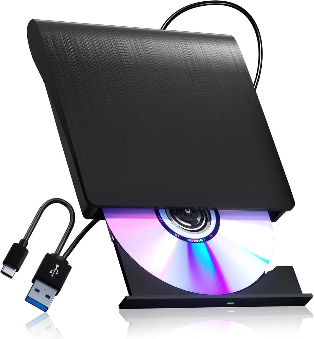 External CD/DVD Drive for Laptop PC CD DVD Player USB 3.0 Portable Optical Drive CD Burner Compatible with Windows 10 11 Linux Mac OS (Black)
