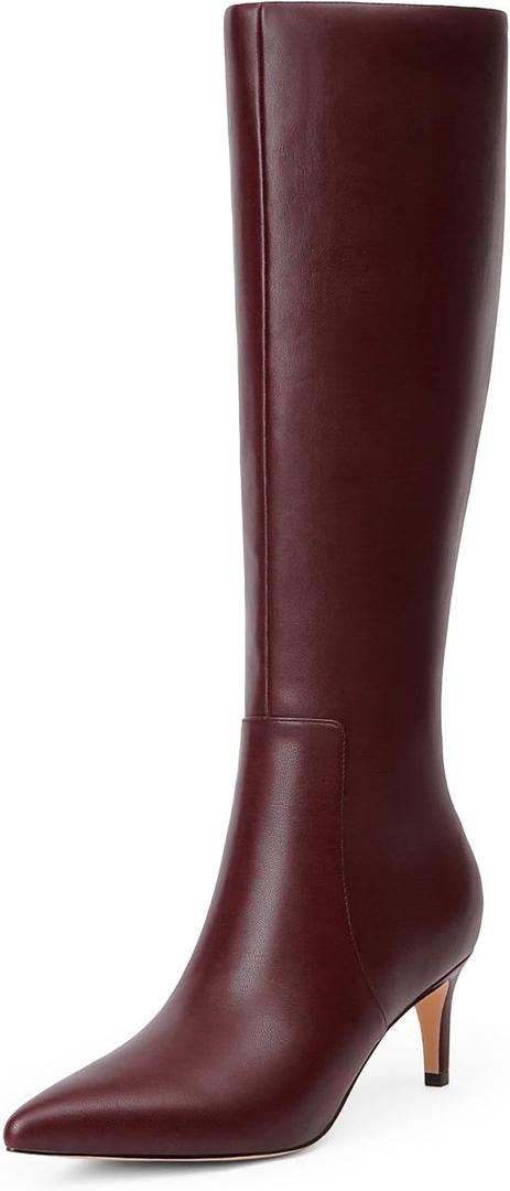 Knee High Boots Women Tall Boots Pointed Toe Kitten Heel Boots for Women Side Zipper Long Fall Boots Women Knee High Boots (7.5, Burgundy)
