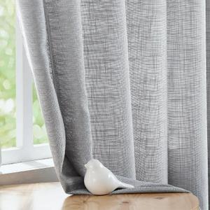 FMFUNCTEX Linen Semi Sheer Grey Curtains for Bedroom Living Room, Gray Curtain Panels 84 Inches Long Sheer Linen Textured Window Drapes Farmhouse Light Filtering 2 Panels Rod Pocket (52"W x 84"L (Pack of 2), *Rod Pocket | Grey)