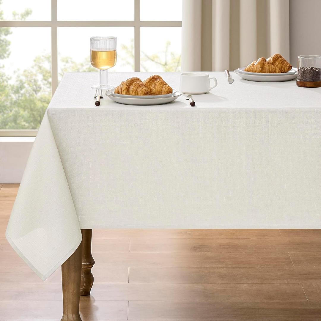Faux Linen Waterproof Tablecloth,Ivory, 52" x 70" (Rectangular)