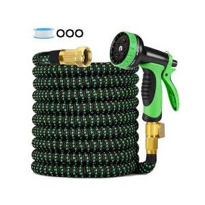 Expandable Garden Hose 100 ft with 10 Function Spray Nozzle, Flexible, Kink Free, Leak-Proof, Ultra Lightweight Retractable Stretch Water Hose 100ft for Yard, Lawn, Car Wash and Outdoor, Black Orange