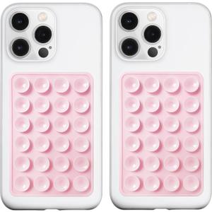 Anteel 2 Pack Silicone Suction Phone Case Mount, Silicon Adhesive Phone Grip for Smartphones, Hands-Free Mirror Shower Phone Holder for Selfies, Tiktok Videos (Light Pink)