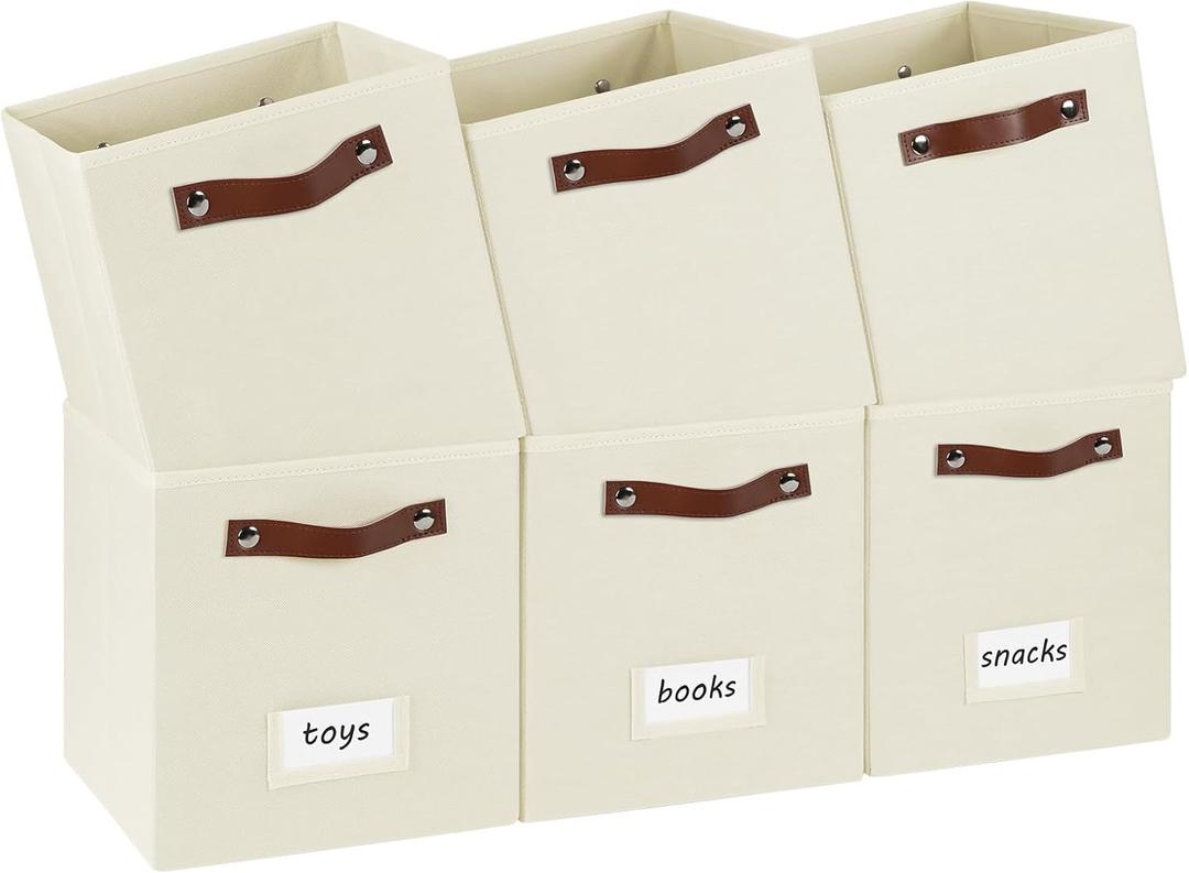 6-Pack Collapsible Fabric Storage Cubes with Handles & Label Holders, Closet Cube Home Organizer Bins (Beige, 10.5*10.5*11 inch)