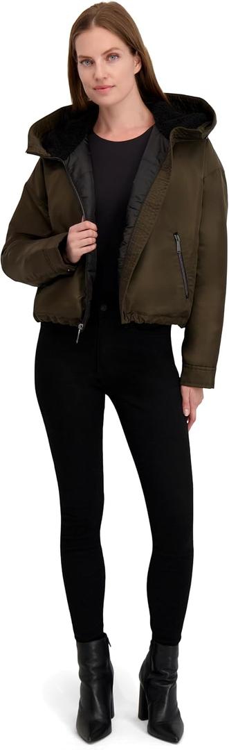 Laundry by Shelli Segal Women's Sherpa-lined Cropped Windbreaker Jacket, Wind & Water Resistant (Green, XL)