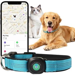 GPS Dog Collar(1 Pack), Mini GPS Cat Tracker, GPS Tracker for Dogs (iOS Only), No Monthly Fee, Compatible with Apple Find My, Anti-Lost, Finder Tag for Kitten Puppy Blue, M(13.2"-17.5")