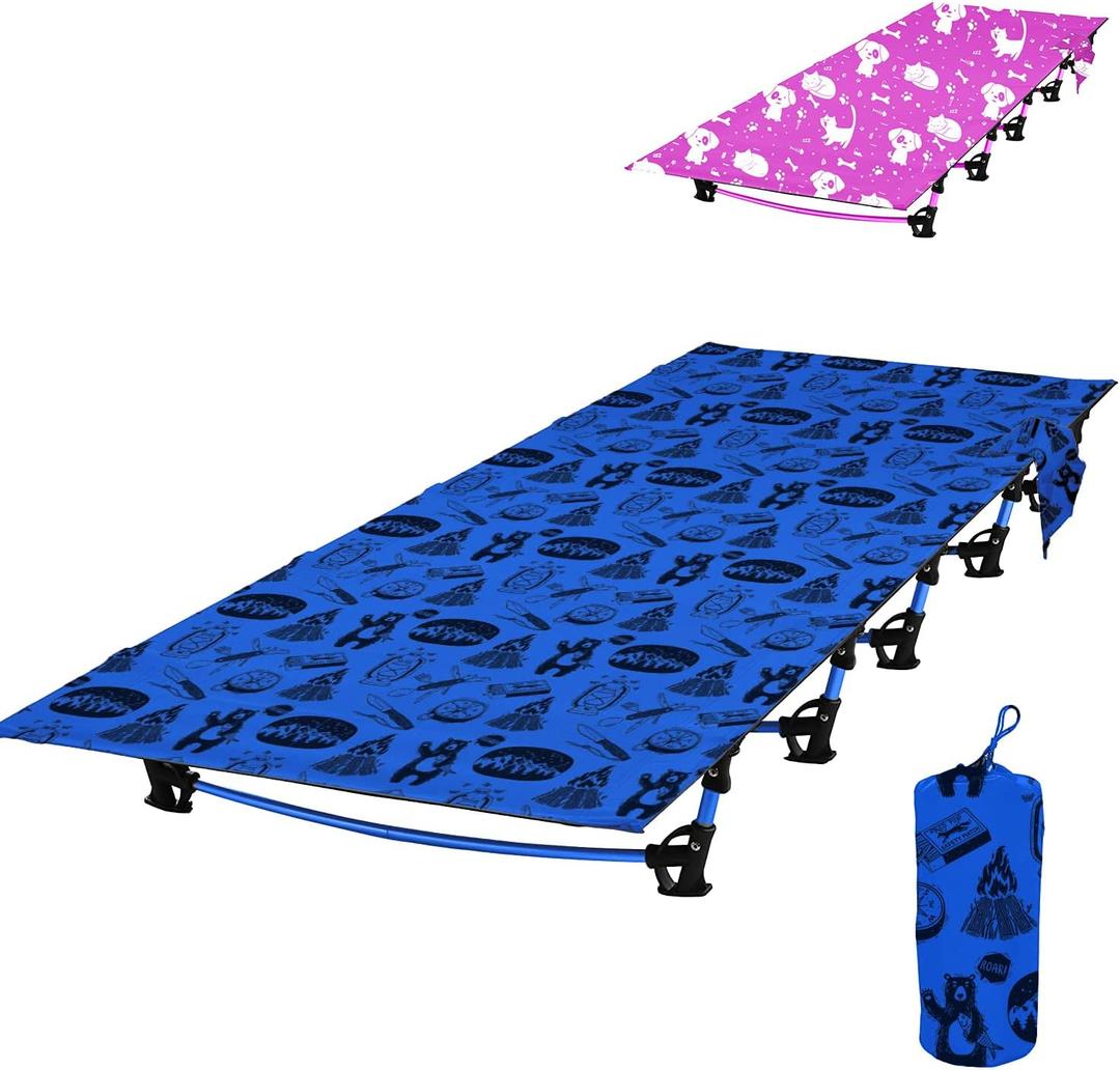 Kids Camping Cot and Toddler Travel Bed | Lightweight and Compact Cots for Sleeping | Portable Folding Cot for Toddler, Kids, Youth and Even Adults (Blue, 63" x 23.5")