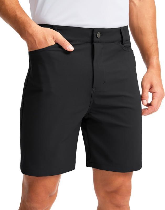 Viodia Men's Golf Shorts with Pockets 7 Inch Flat Front Slim Fit Chino Stretch Shorts for Men Summer Casual Dress (0, Black)