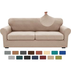 XINEAGE 2026 New 3 Pieces Couch Covers for 2 Extra Large Cushion Sofa Super Stretch Sofa Cover for 2 Large Seat Cushion Universal Loveseat Slip Cover for Living Room (Khaki), 71"-91"(2 Cushions)