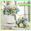Tigeen 12 Bundles Peonies Artificial Flowers Faux Roses Silk Flowers Hydrangea Artificial Bouquet for Wedding Table Centerpiece Floral Vase Home Office Bridal Decor (Champagne White,Blue)