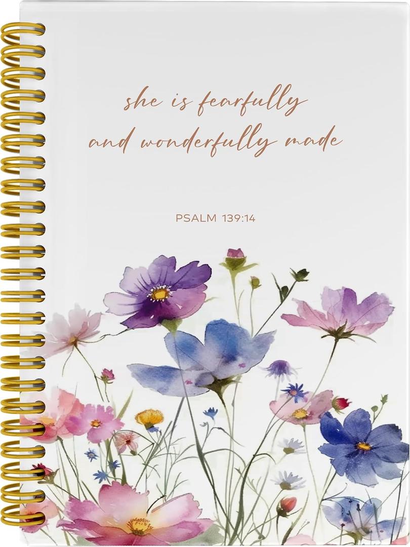 Christian Bible Journals for Women, Christian Notebook, Prayer Journal for Women, Bible Notebooks for Note Taking, She is Fearfully and Wonderfully Made Spiral Notebook 5.5x8.3 with 164 Pages