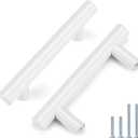 Probrico 10 Pack| 2-1/2 Inch Hole Centers White Cabinet Pulls Modern Stainless Steel Euro Round T Bar Pulls Drawer Dresser Handles Furniture Cabinet Pulls-4" Overall Lenght