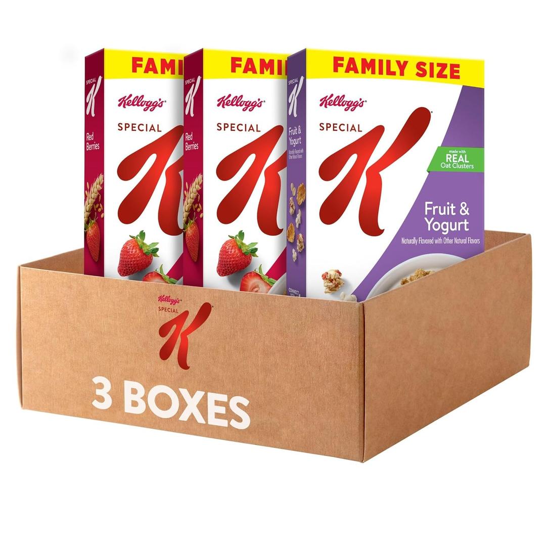 Kelloggs Special K Breakfast Cereal, Family Breakfast, Fiber Cereal, Family Size, Variety Pack (3 Boxes) (EXP 03/12/26)