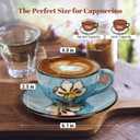 Cappuccino Cups Set of 4, 8 Oz Ceramic Coffee Cups with Saucers for Espresso, Tea, Latte Hand-Painted Porcelain Underglaze Design