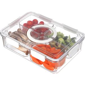 Taiuloo Divided Serving Tray with Airtight Lid and Handle, 4 Compartment Snackle Box Container, Portable Snack Platters, Clear Fridge Organizer & Food Storage for Veggie, Fruit, Charcuterie, Nuts