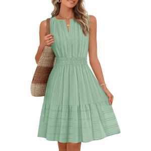 MEROKEETY Women's 2026 Summer Casual Mini Sundress Beach Vacation Sleeveless V Neck Flowy A Line Dress with Pockets, Mint, XL