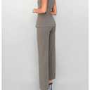 SOLY HUX Women's 2 Piece Business Casual Outfit Button Down Boat Neck Sleeveless Vest and Pants Set Khaki Large
