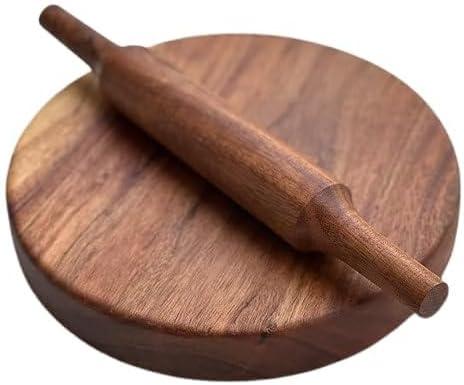 Chakla Belan Sheesham Wooden Round Polpat-Roti Roller Chakla-Belan Rolling Pin Set Roti Maker Chapatti Puri Maker Daio Kitchen Item (Brown) (Size Small)