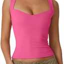 QINSEN Women's Sexy Sweetheart Neck Sleeveless T Shirts Double Lined Tees Slimming Fit Tops, Medium