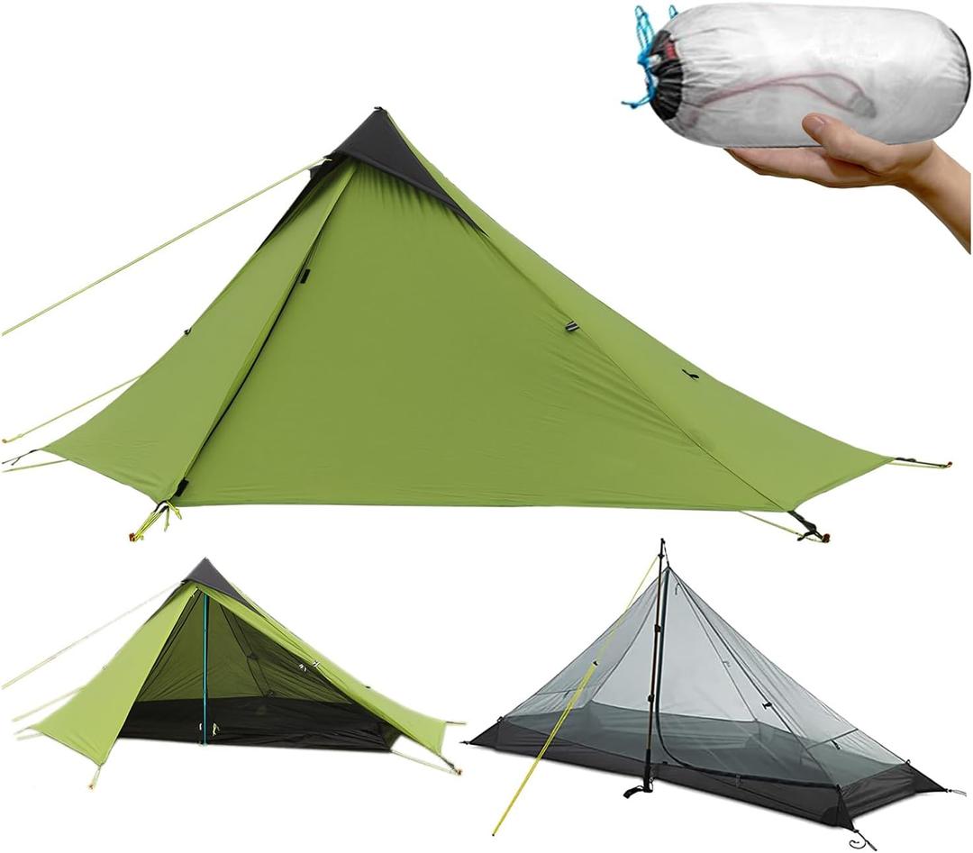 Ultralight Waterproof Tent, Double-Layer Three-Season Backpacking Tent for 1-Person Camping, Kayaking, Climbing, Hiking, Weighing in at only 2 pounds for The Tent (Green)