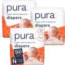 Pura Newborn Baby Diapers Size N (Up to 10 lbs), 3 Pack (84 Hypoallergenic Diapers) Totally Chlorine Free (TCF), Disposable Diapers for Sensitive Skin, Blowout Protection & Wetness Indicator