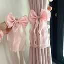 2 Pack French Silky Bow Curtain Tiebacks, Elegant Lace Ribbon for Curtains Decorative Rope Accessories Home Dcor (Pink,2)