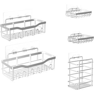 Fab Glass and Mirror 5-Pack Shower Caddy, Chrome- Shower Organizer & Shelves for Efficient Storage, Bathroom Caddy for Wall Organizer, Durable Showers Wall Caddy (Pack of 5)