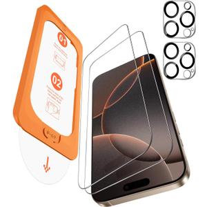 OMOTON 2+2 Pack Matte Glass Screen Protector for iPhone 16 Pro Max, [Auto-alignment, auto-dust removal], Anti-Glare & Anti-Fingerprint Case Friendly Tempered Glass Film, Bubble Free, Smooth as Silk