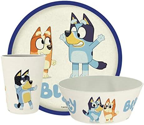 Zak Designs Bluey Kids Dinnerware Set 3 Pieces, Durable and Sustainable Melamine Bamboo Plate, Bowl, and Tumbler are Perfect For Dinner Time With Family (Bluey, Bingo, Bandit, Chilli)