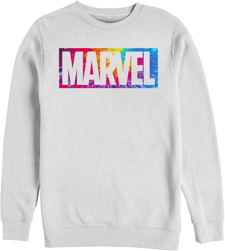Marvel Men's Classic Brick Tie-dye Pullover Crew Fleece (Medium, White)