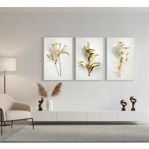 RAQXZHSW 3Pcs Abstract Golden Flower Canvas Wall Art 16x24Inch