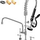 Commercial Sink Faucet,Commercial Faucet with Sprayer Adjustable Center Wall Mounted Restaurant Faucets,12" Spout andPull-Down Pre-Rinse 25 Height Suitable for 1, 2 or 3 Sinks