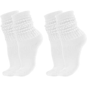 Women's & Men's Scrunch Knee High & Crew Boot Socks - Neon Slouchy Tube Long Socks Pack (White)