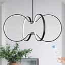 Modern LED Pendant Light Black Dimmable Circular Chandelier, Kitchen Island Pendant Light Fixture with Remote Control for Dining Room, Kitchen, Entry, Living Room(D31.5 Inch)