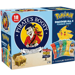 PIRATE'S BOOTY Pokémon Aged White Cheddar Rice & Corn Puffs, 0.5 oz Bags (18 Count), 3 Pack, Best By 01/26/2026