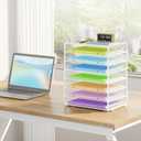 8 Tier Paper Organizer with Handle, Metal Mesh Desk File Organizer, Large Capacity Desk Organizers Paper Letter Tray Desktop Document Sorter for Office, Home or School - White