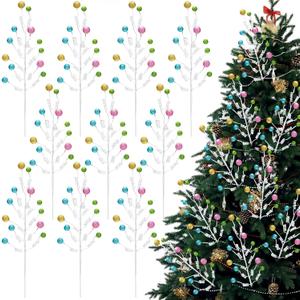 10 Pcs 16 Inch Pastel Christmas Tree Picks Spray Ornament Macaron Candy Christmas Tree Ball Picks Toppers for Xmas Home Wreath Vase Craft Holiday Party Filler Decorations