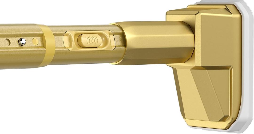 41 to 185 Inch Tension Curtain Rod No Drill Gold Shower Curtain Rod Extra Long Heavy Duty Tension Rod for Windows, Patio, Bathroom - Renter Friendly Adjustable Curtain Rods