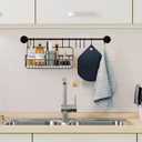 Wallniture 24" Gourmet Kitchen Rail for with 10 S Hooks for Hanging Utensils, Pot Pan Lid Rack Storage Organizer Set, Steel, Black