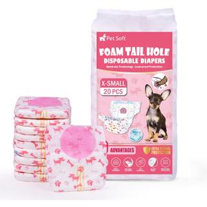 Pet Soft Disposable Dog Diapers - Female Dog Diapers with Adjustable Foam Tail Hole, Ultra Protection Puppy & Cat Diapers Wetness Indicator for Dogs in Heat or Incontinence, 20pcs (XS, Red)