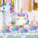 Knitgrip 30 Pcs Unicorn Party Table Centerpiece Decorations Include Hydrangea Unicorn Horn Toppers and Metal Buckets for Unicorn Birthday Party Baby Shower Supplies