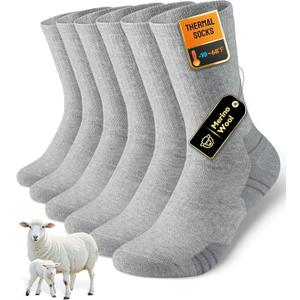 Merino Wool Hiking Crew Socks, Thick Thermal Warm Winter Cushioned Sock For Men & Women, Moisture-Wicking 3 Pairs (Large, Black-2)