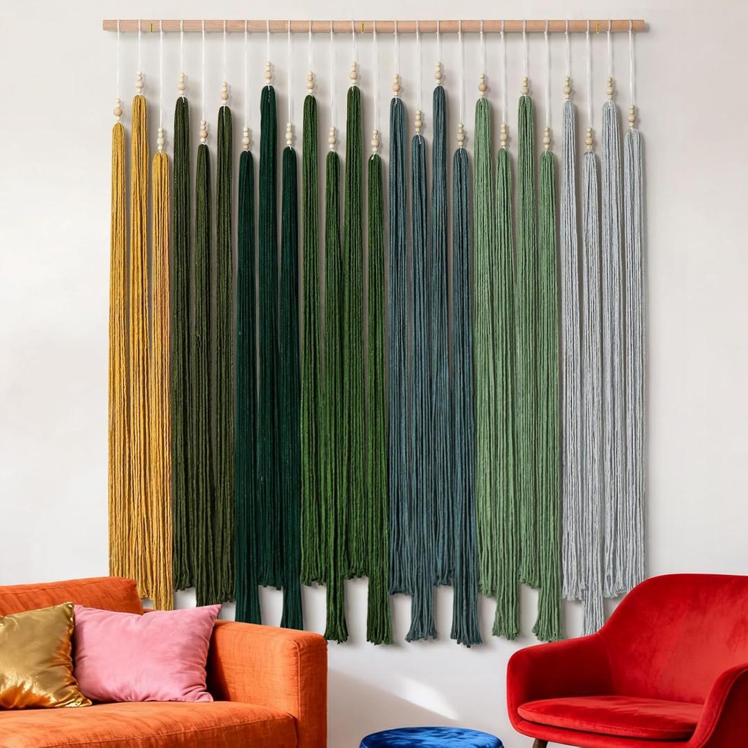 KHOYIME Macrame Wall Hanging Large Boho Home Decor Aesthetic, Bohemian Green Tassels Tapestry Modern Handmade Artwork Chic Wall Art Decorations for Living Dining Room Bedroom Nursery Office 38.5"x43"
