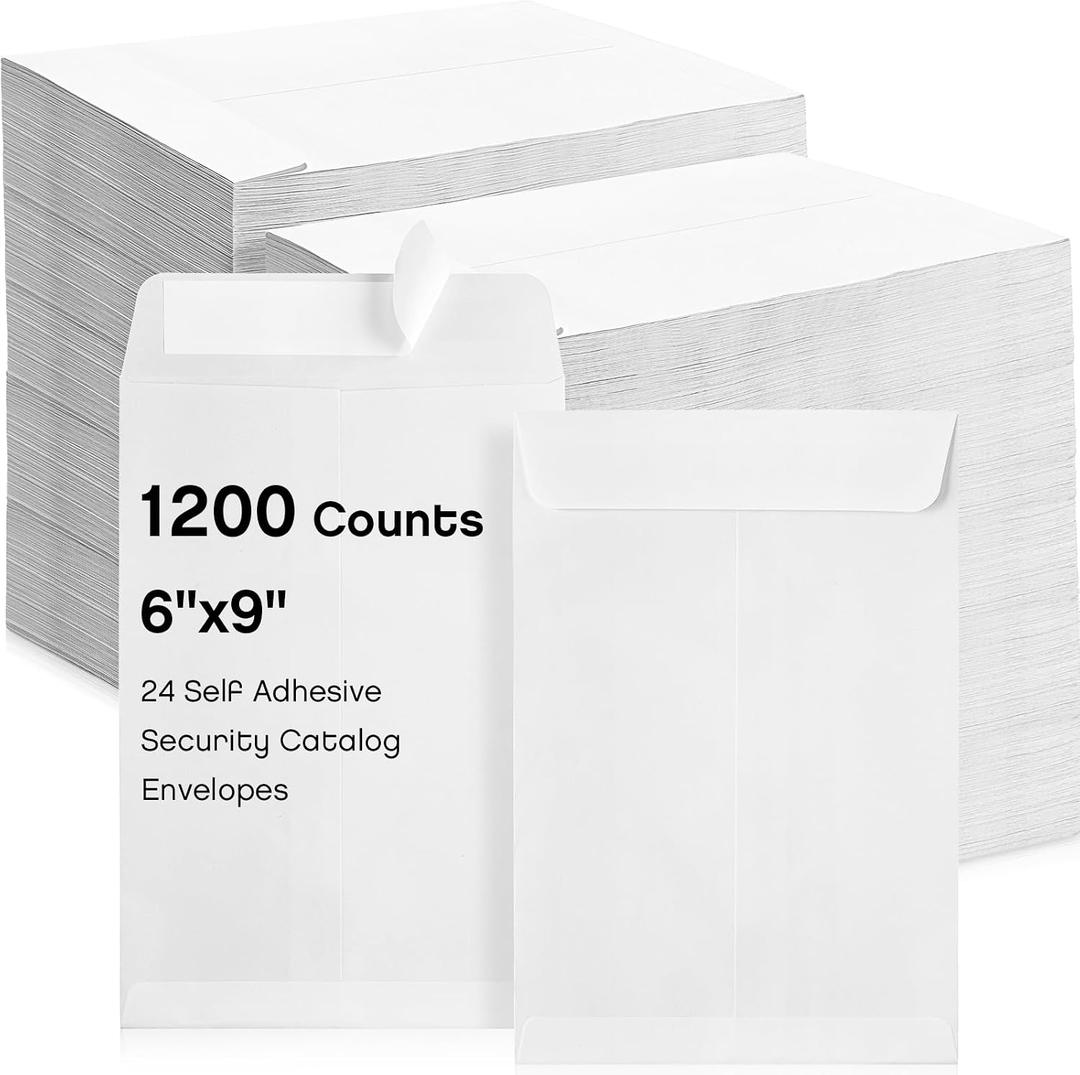 Fuutreo 1200 Counts White Envelopes 6 x 9 Inch Self Adhesive