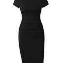 Women's Ruched Casual Sundress Knee Length Slim Fit Bodycon Dress (Black, Medium)