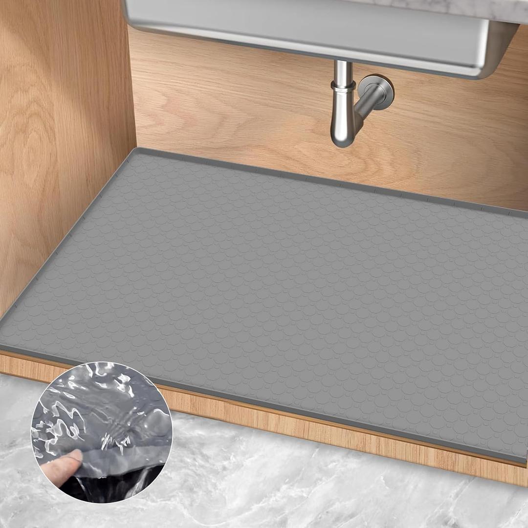 Under Sink Mat, 34'' x 22'' Flexible Silicone Under Kitchen Protectors, Easy to Clean Shelf Liner, Under Sink Mats for Kitchen Waterproof, Cabinet Organizers and Storage