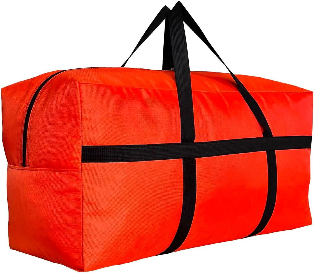 Extra Large Storage Duffle Bag with Zippers and Handles, Big Foldable Duffle Bag for Travel (Medium-31.5"(L) X 11.8"(W) X 16.5"(H), Orange)