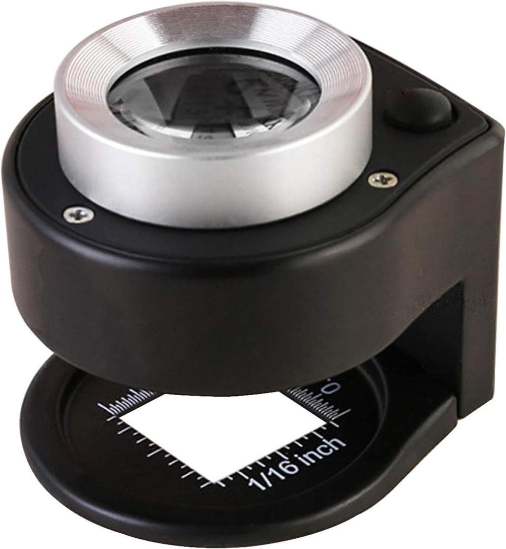 30X Loupe Magnifier with 6 Light, Desktop Portable Metal Magnifier Folding Scale Sewing Magnifying Glass for Textile Optical Jewelry Tool Coins Currency (Black)